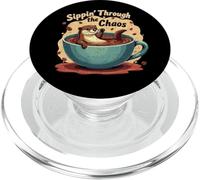 Funny Coffee Otter Design, Sippin’ Through the Chaos PopSockets PopGrip for MagSafe