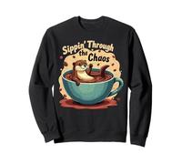 Funny Coffee Otter Design, Sippin’ Through the Chaos Sweatshirt
