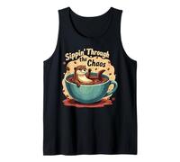 Funny Coffee Otter Design, Sippin’ Through The Chaos Tank Top