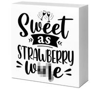 Funny Coffee Wood Block Signs,Sweet As Strawberry Wooden Box Sign for Home Shelf Kitchen Tabletop Desk Decor,Rustic Kitchen Office Cafe Sign Decor 5x5 Inch