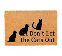 Funny Coir Doormat Don't Let The Cats Out Front Door Mat Entryway Outdoor Mats with Heavy Duty Front Porch Welcome Mats Entry Natural Coconut Brown Prank Novelty Gift Outdoor Mat 23.7x15.7 inch