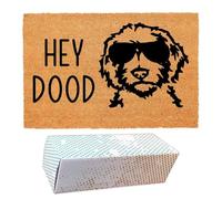 Funny Coir Doormat Hey Dood Golden Doodle Dog Welcome Front Porch Decor Doormat for The Entrance Way Personalized Rugs with Heavy-Duty PVC Backing Non Slip Outdoor Coir Doormat 23.6 x 15.7 inch