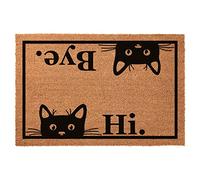 Funny Coir Doormat Hi Bye Cute Cat Theme Doormat Front Porch Decor Thin Coir Doormat for The Entrance Way Personalized Monogram Area Rugs Non Slip Outdoor Coconut Coir Funny Doormat 23.6 x 15.7 inch