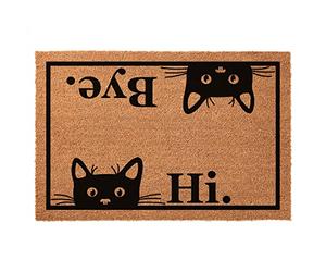 Funny Coir Doormat Hi Bye Cute Cat Theme Doormat Front Porch Decor Thin Coir Doormat for The Entrance Way Personalized Monogram Area Rugs Non Slip Outdoor Coconut Coir Funny Doormat 23.6 x 15.7 inch