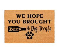 Funny Coir Doormat We Hope You Brought Beer & Dog Treats Front Door Mat Entryway Outdoor Mat with Heavy Duty Front Porch Decor Welcome Mats for Entrance Natural Coconut Thick Brown Mat 23.7x15.7 inch