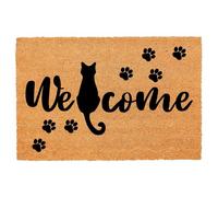 Funny Coir Doormat Welcome Mats with Heavy Duty Front Porch Patio Welcome Mats Entry Natural Coconut Brown Mat Novelty Gift Doormat 23.7 x 15.7 inch (Welcome Sitting Cute Black Cat)