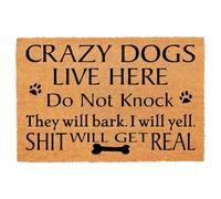 Funny Coir Doormat Welcome Mats with Heavy Duty Front Porch Patio Welcome Mats Entry Natural Coconut Brown Mat Novelty Gift Doormat 23.7 x 15.7 inch (Crazy Dogs Live Here Do Not Knock)