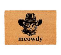 Funny Coir Doormat Welcome Mats with Heavy Duty Front Porch Patio Welcome Mats Entry Natural Coconut Brown Mat Novelty Gift Doormat 23.7 x 15.7 inch (Cat Wearing Cowboy Hat Meowdy)
