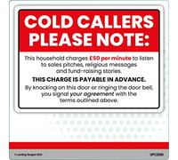 Funny Cold Callers Please Note Advance Payment Sticker, Humorous Warning Sign, White, 175mm by 125mm