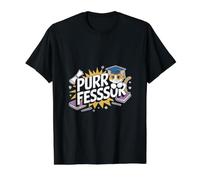 Funny College Professor Pun Purrfessor Cat Academic Value Graphic T-Shirt, Men, Black, M