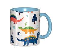 Funny Colorful Dinosaurs Coffee Mug - 11oz Two Tone Color Ceramic Cup with 3D Pattern Cute Gifts for Men, Women, Office, Work