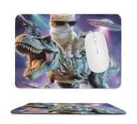 Funny Colorful Dinosaurs Stitched Edge Mouse Pad,Cute Abstract Outer Space Galaxy UFO Cat Wild Animal Dinosaurs Soft Mousepad with Non-Slip for Office,Home 11.8"x9.8"