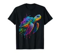 Funny Colorful Sea Turtle Splatter Art Ocean Marine Life T-Shirt