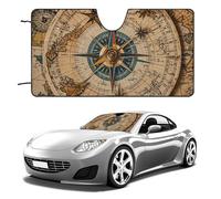 Funny Compass and Old World Map Car Windshield Sun Shade, Reflector Car Sun Visor, Foldable Front Window Sunshade Cover, Heat Insulation, Blocks UV Rays, Keeps Vehicle Cool, for SUV Truck(51"x28")