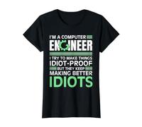 Funny Computer Engineer I Try to Make Things Idiot Proof Value Graphic T-Shirt, Women, Black, XL