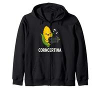 Funny Concertina Corncertina Pun Cute Corn Playing Accordion Zip Hoodie