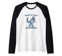 Funny Confused Raccoon Rollerskating,What Is Even Happening? Raglan Baseball Tee