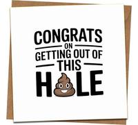 Funny Congratulations Card - 'Congrats on Getting Out of This Hole' Poop Emoji - 145mm x 145mm - Blank Inside - Kraft Envelope Included