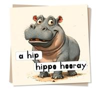 Funny Congratulations Card for a Loved One - Hip Hippo Hooray - Animal Lover - Hippo Congratulations Card For a Friend, Best Friend, Partner, Relative, Colleague, Other Half