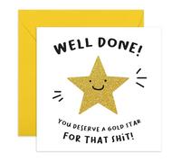 Funny Congratulations Card - Well Done Gold Star Greeting for Achievements, Graduation, Getting Drivers License, New Job for Friends, Colleagues, Cousin, BFF, Bestie, Bro - Comes with Stickers
