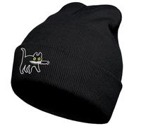 Funny Cool Goth Cat Knitted Beanie Hat for Men and Women, Cute Emo Gothic, Knife Cat 1, One size