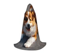 Funny Corgi Butt Brown Print Hooded Robe Adult Wizard Robes Monk Priest Cloak Halloween Cosplay Knight Hood Cape, Black, S