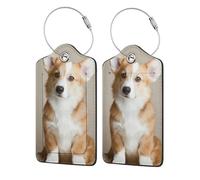Funny Corgi Dog Pattern,Luggage Tags Pu Leather Name Tag Travel Suitcase Identifier ID Tags Durable Luggage Label 2 pcs