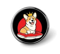 Funny Corgi with Crowned Novelty Metal Badge 1″ Round Brooch Pin Clothes Hat Bag Tie Accessories Decor