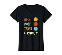 Funny Cornhole Pun Holy Moly Triple cornholey Value Graphic T-Shirt, Women, Black, XS