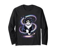 Funny Cosmic Cat Floating Space Kitty Galaxy Humor Women Men Long Sleeve T-Shirt