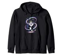 Funny Cosmic Cat Floating Space Kitty Galaxy Humor Women Men Zip Hoodie