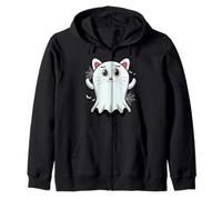 Funny Costume Cute Cat Ghost Halloween Zip Hoodie