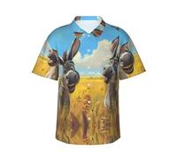 Funny Countryside Donkey Hawaiian Shirts for Men - Casual Mens Short Sleeve Button Down Beach Shirts, Black, 3XL