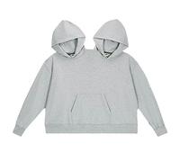 Funny Couple Hooded Sweatshirt, Unisex Casual Long Sleeve Pullover Loose Fit Top For Two People Wearing, Oversized Intimate Hoodie, Grey