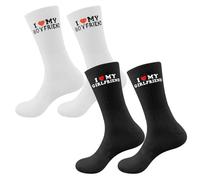 Funny Couple Socks 2 Pairs, Novelty Boyfriend and Girlfriend Socks Couples Athletic Cotton Crew Socks Gifts for Boyfriend Girlfriend Anniversary Birthday Christmas Valentine Day