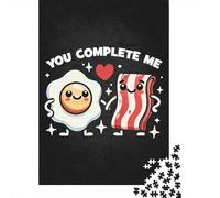 Funny Couples, You Complete Me - Cute Bacon & Egg 1000-Piece Puzzle for Adults, 70x50cm/1000pcs; to Finish in A Few Relaxed Sessions; White Card Pieces with Reduced Dust
