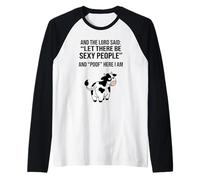 Funny Cow and The Lord Said Let There Be Sexy People Meme Raglan Baseball Tee