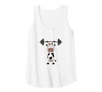 Funny Cow Barbell Workout Tank Top, Women, White, Medium