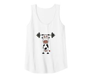Funny Cow Barbell Workout Tank Top, Women, White, Medium