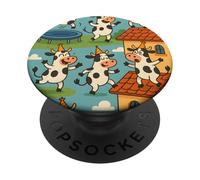 Funny Cow Cartoon Dancing Party Animal Celebration Art PopSockets Adhesive PopGrip
