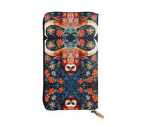 Funny Cow Long leather wallet, portable credit card holder, zippered coin purse, and ID compartment