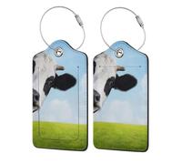 Funny Cow,Luggage Tags Pu Leather Name Tag Travel Suitcase Identifier ID Tags Durable Luggage Label 2 pcs