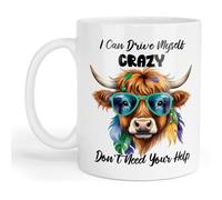 Funny Cow Mug with Sunglasses, 'I Can Drive Myself Crazy, Don't Need Your Help' Print. Funny Mug, Mug for her, Sarcastic Mug