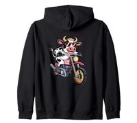 Funny Cow Rider COW POWER Motorcycle Cartoon Zip Hoodie