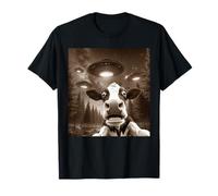 Funny Cow Selfie With UFOs Alien Flying Saucers Invasion T-Shirt