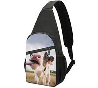 Funny Cow Tongue Kiss Crossbody Backpack Shoulder Bag Lightweight One Strap Sling Bag Travel Hiking Daypack