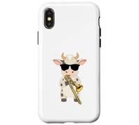 Funny Cow Wearing Sunglasses Playing Bass Trombone Case for iPhone X/XS