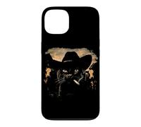Funny Cowboy Black Cat Smoking Cigarette Black Cat Meme Case for iPhone 13