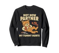 Funny Cowboy Cat Meme Tummy Ache Hurts Absurd Humor IBS Tees Sweatshirt