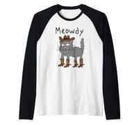 Funny Cowboy Cat Meowdy Western Cat Lover Doodle Draw Kitten Raglan Baseball Tee